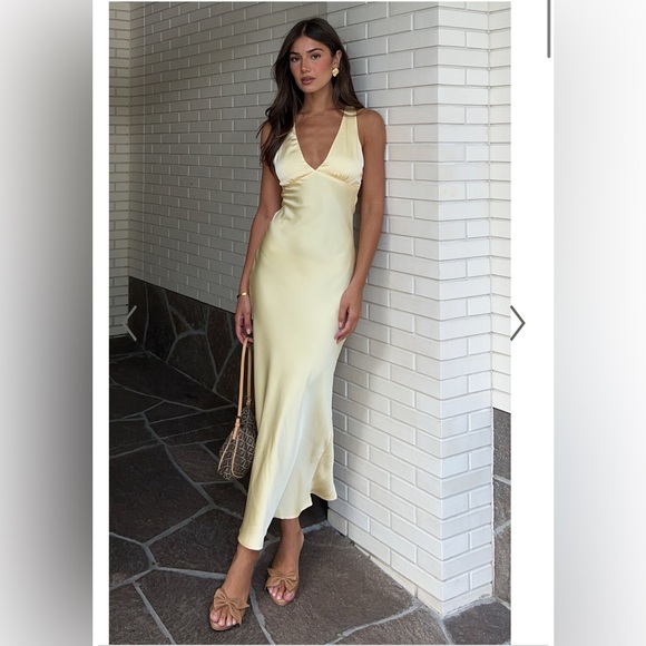 Showpo. | Dresses | Showpo Khalani Elegant Butter Yellow Satin Midi ...